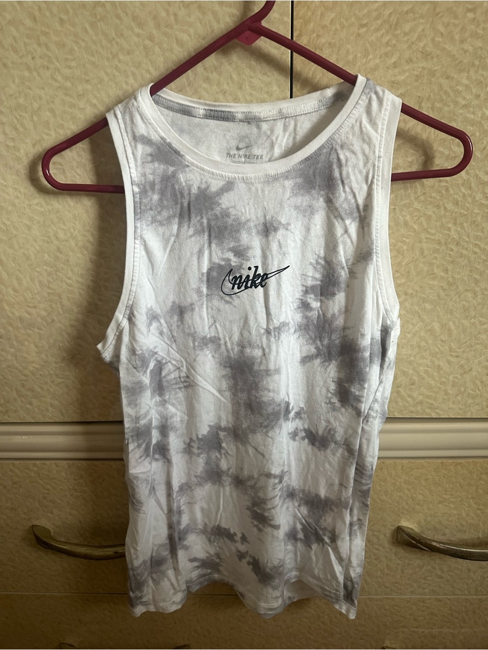 Nike White Tie-Dye Gray Logo Tank Top